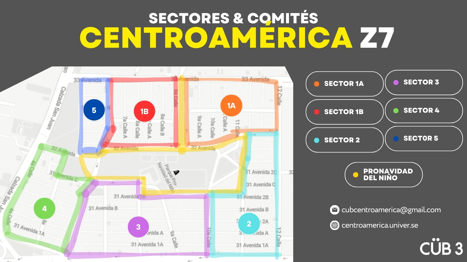 Mapa de sectores Comité Único de Barrio de Colonia Centroamérica según Municipalidad de Guatemala