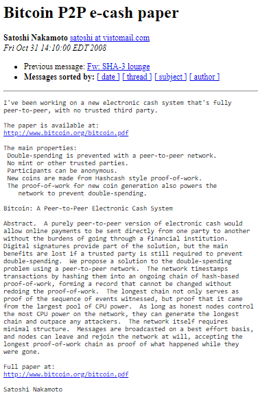 Message posted on forum by Satoshi Nakamoto