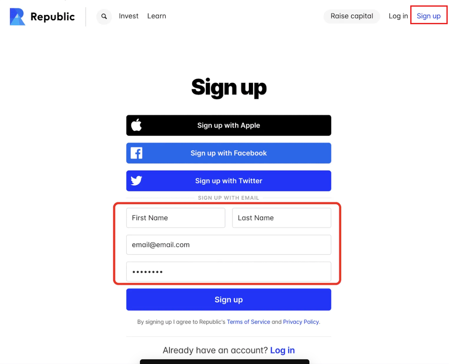 Sign-up process