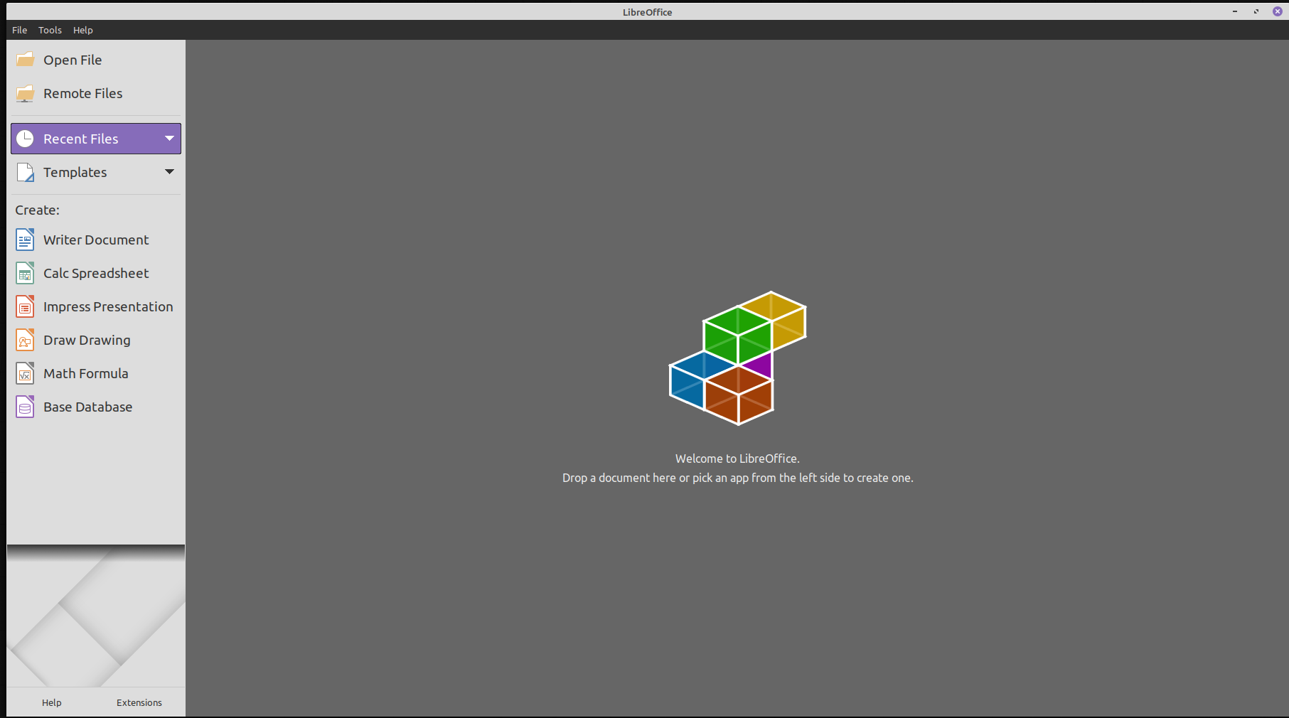 Libre Office start screen