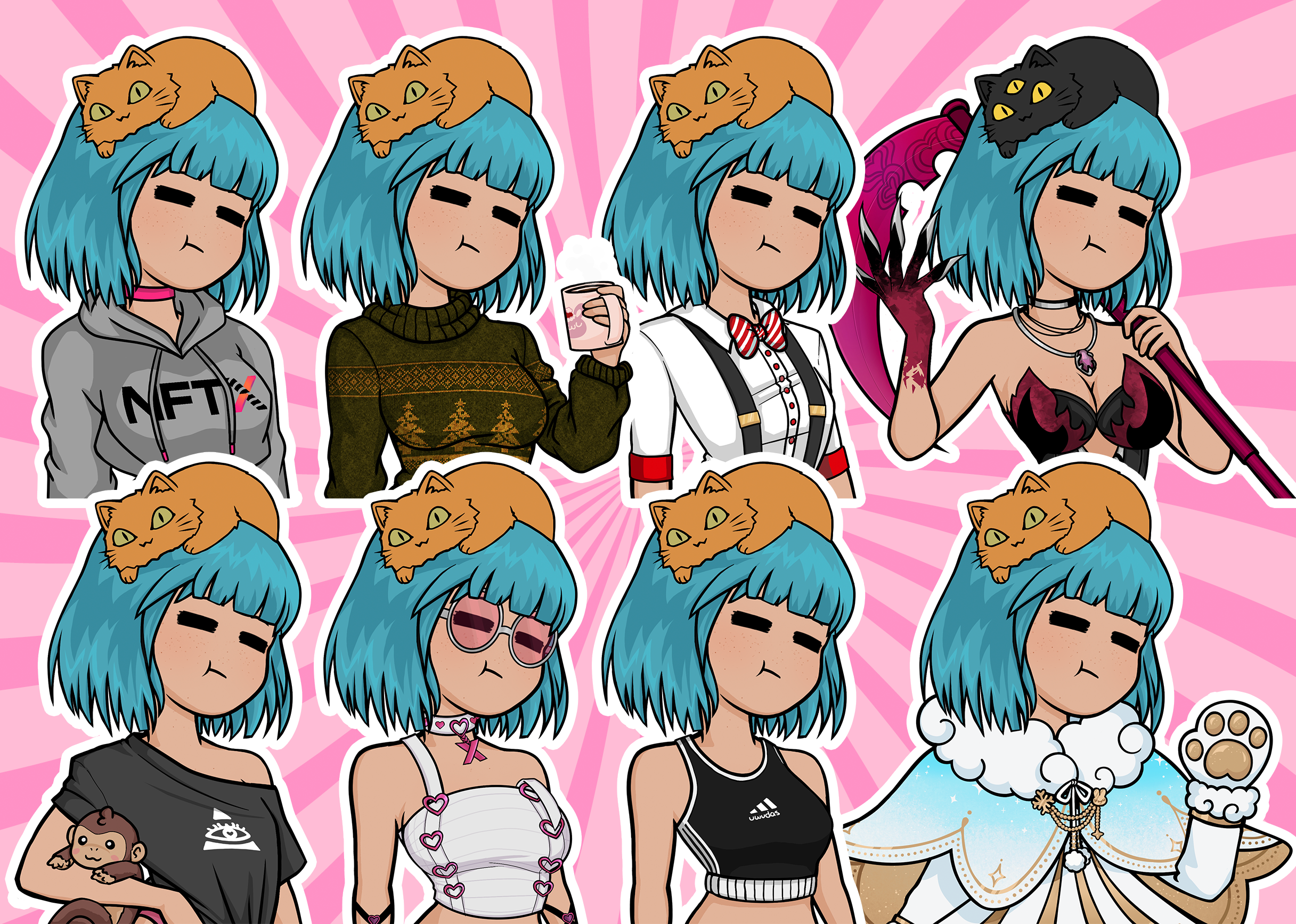 @Cryptoneetori's uwucrew #6202, showing off the options in the Dressing Room!