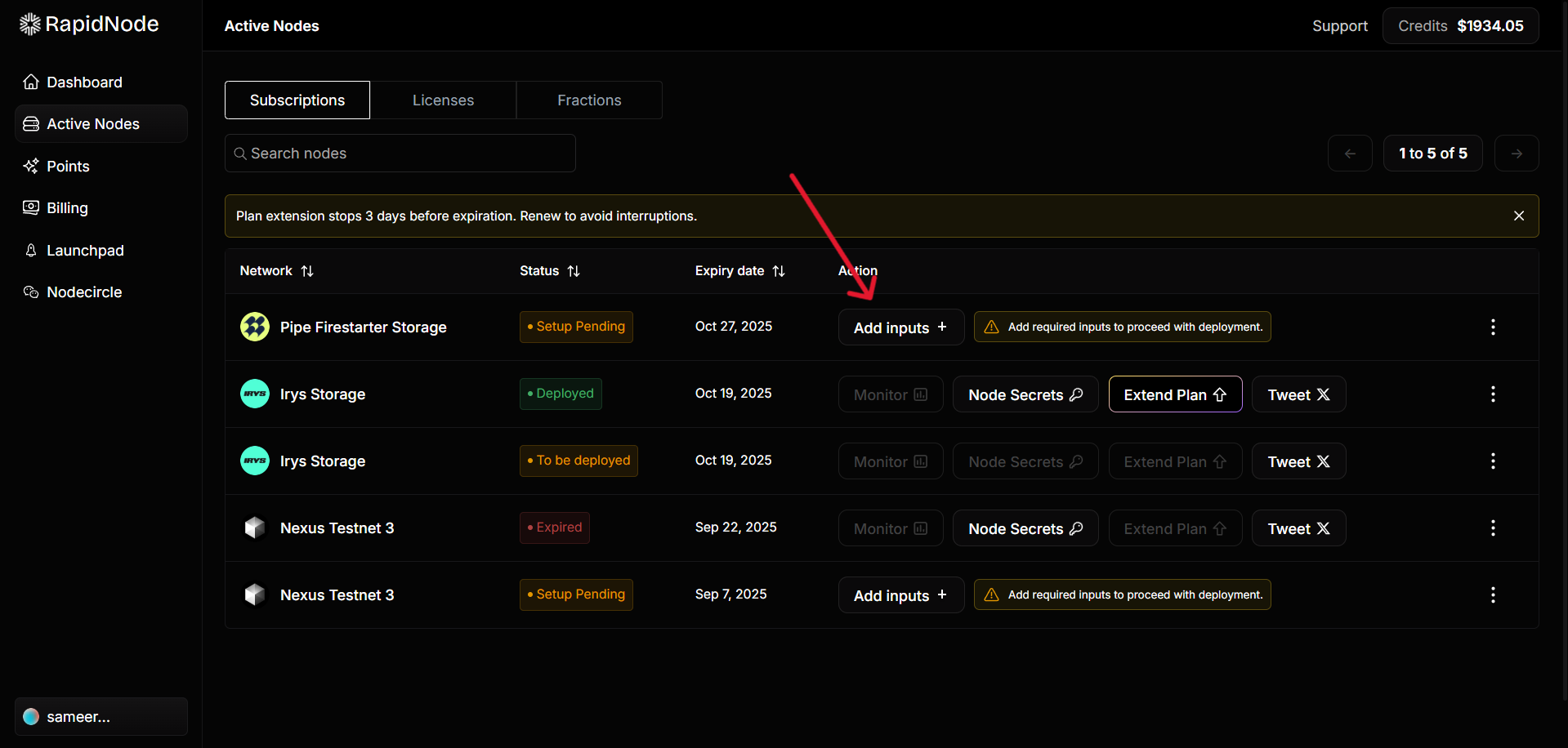 Click on Add inputs