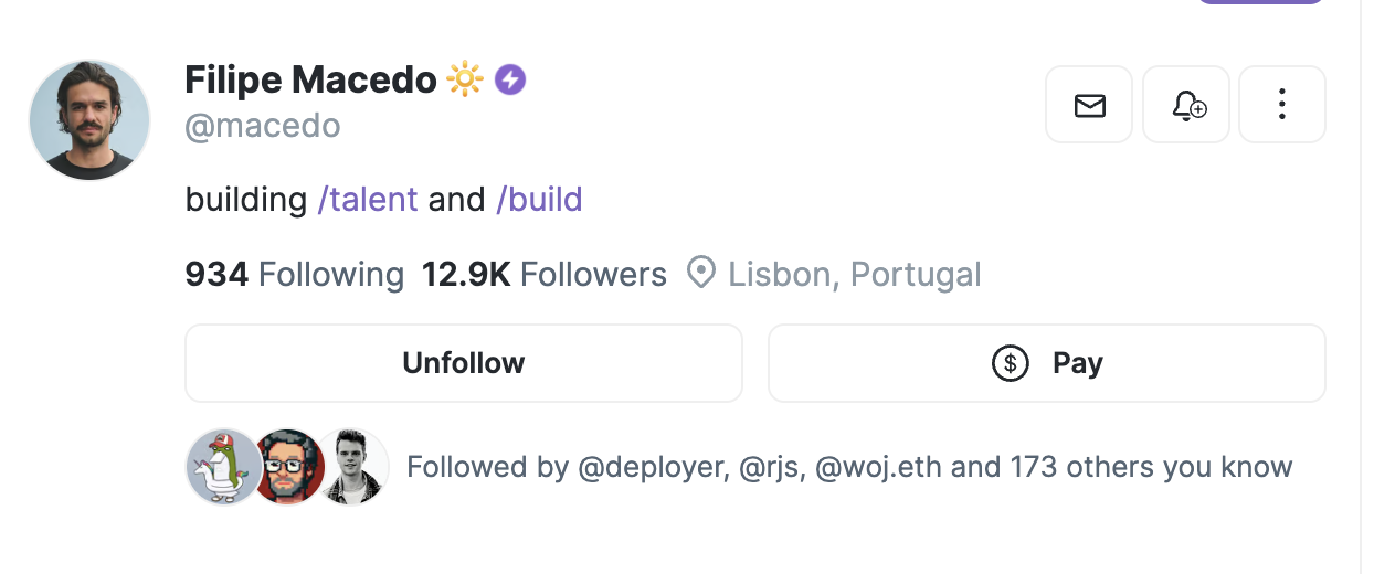 https://warpcast.com/macedo - builder at Talent, creator of Talent pasport, $Build nominations game