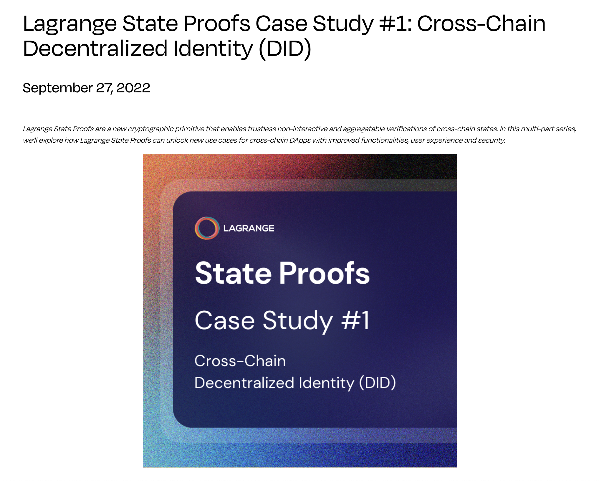 An excerpt from Lagrange's early case study on decentralized identity