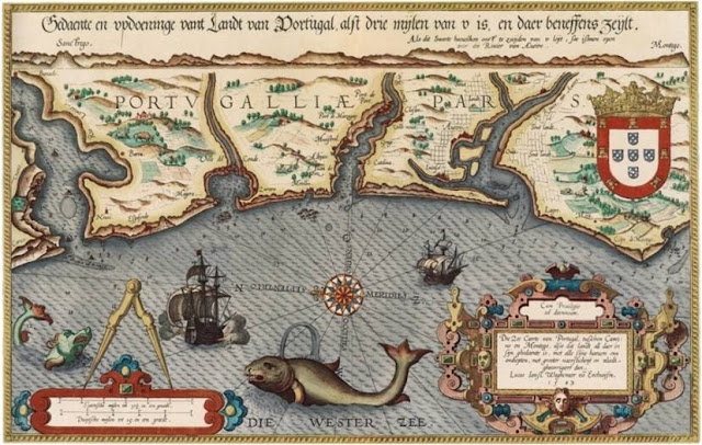 1583  Carta da Barra do Tejo, Lucas Waghenaer (1533-34- 1606)  Spieghel der zeevaerdt
