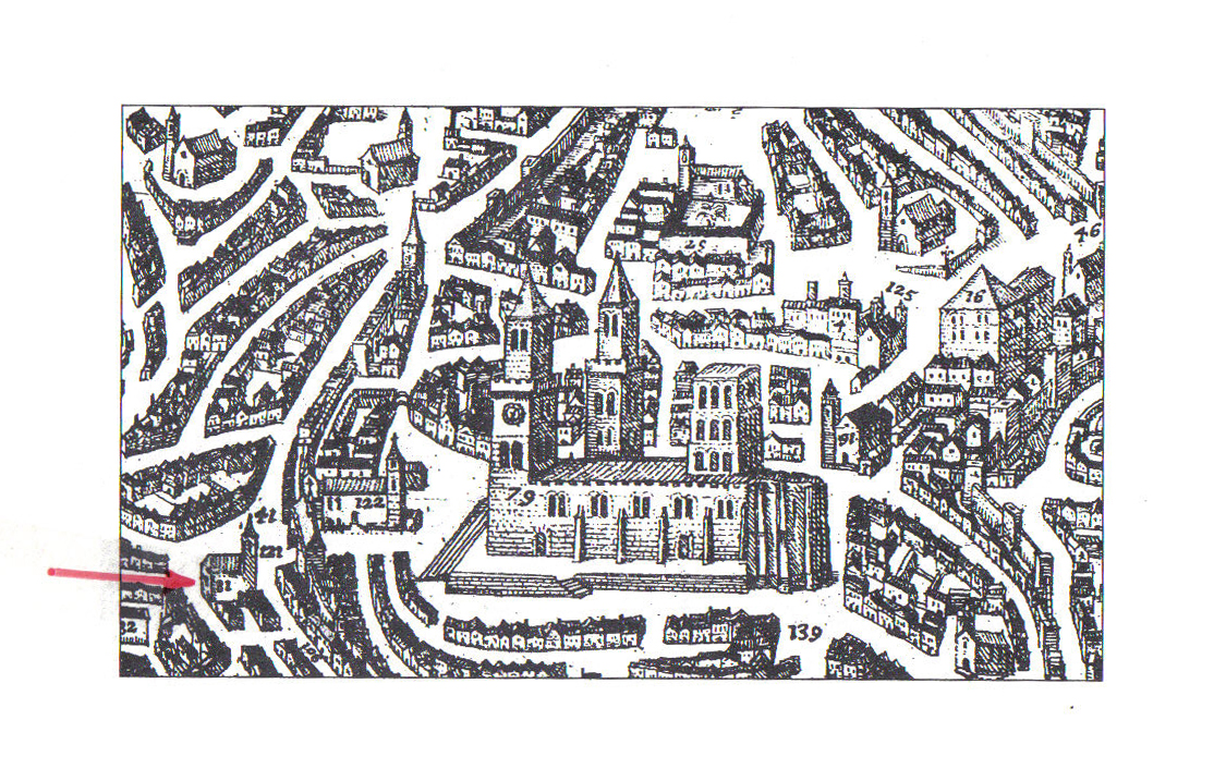 Vista da antiga Igreja de Nossa Senhora da Misericórdia, Georg Braun e Frans Hogenberg, Civitates orbis terrarum (Colónia, 1598), vol. 5