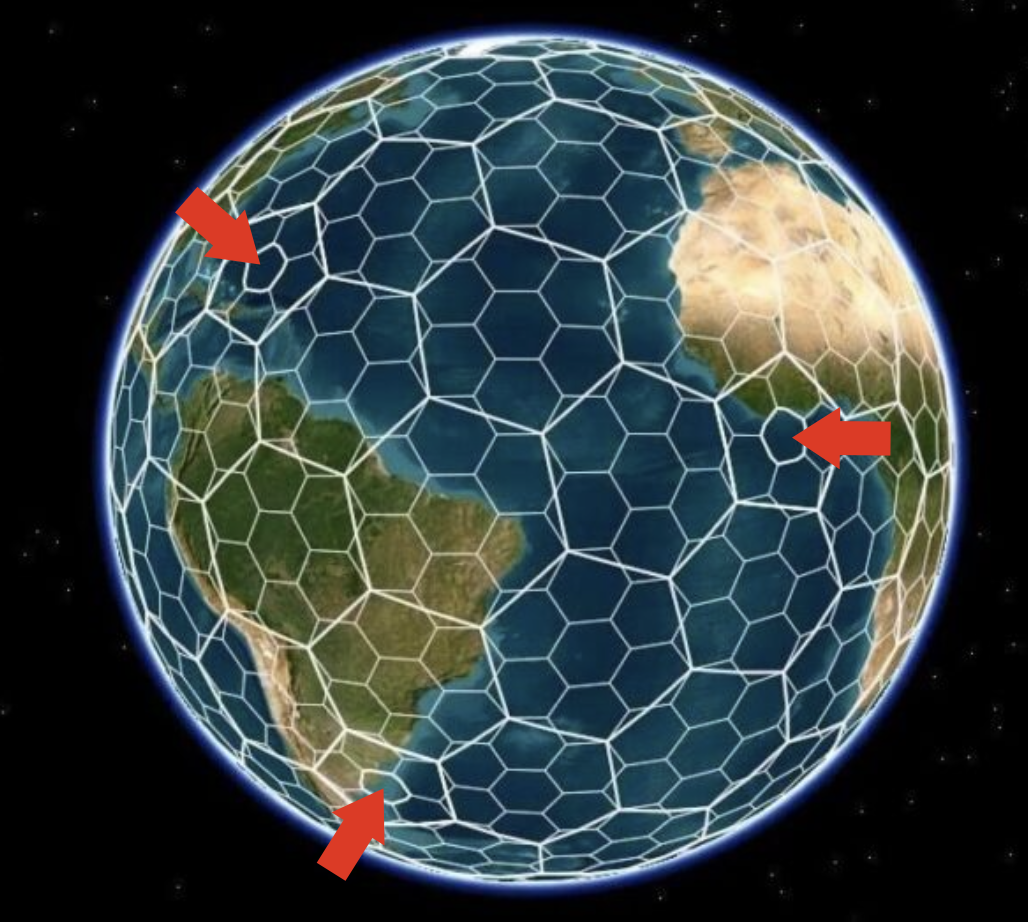 Uber's H3 system, pentagons are highlighted 