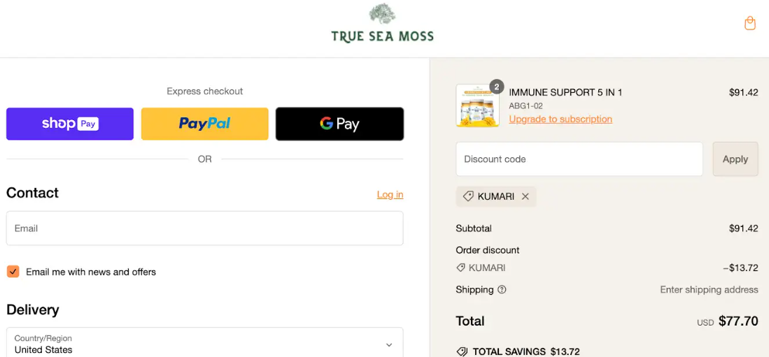 True Sea Moss Discount Code "KUMARI"